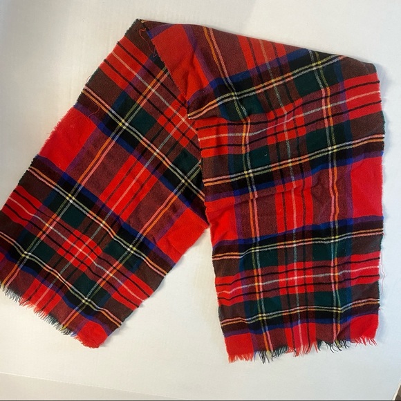 Vintage tartan 100% wool scarf plaid check wrap neck tie fringe Pendleton style - Picture 2 of 5